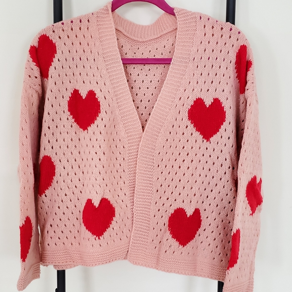 Pink heart knit sweater cardigan 1XL